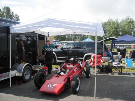 Tom Sproule and his 1969 Merilyn Mk1 Formula Vee are apparently already set up in the Mission Paddock waiting patiently for the 2015 Season Race Schedule to be confirmed. - Brent Martin photo