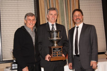 The 2016 REVS Champion, Doug Floer proudly displays his trophy with VRCBC Vice President Paul Haym (L) and President Tedd McHenry (R). - Gerry Frechette photo